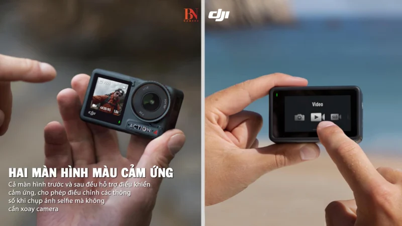 Minh họa thao tác trên hai màn hình cảm ứng DJI Osmo Action 4
