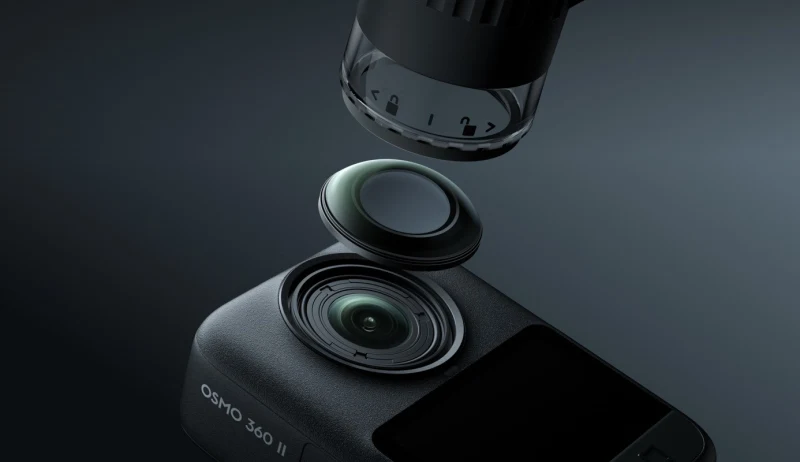DJI Osmo 360 II – minh họa cấu tạo mặt kính ngoài có thể thay thế