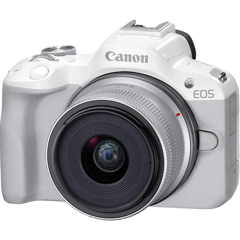 Canon EOS R50 màu trắng với ống kính RF-S 18-45mm