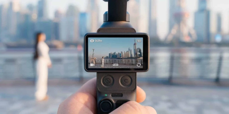 Thao tác quay ngoài trời với màn hình ngang của DJI Osmo Pocket 4